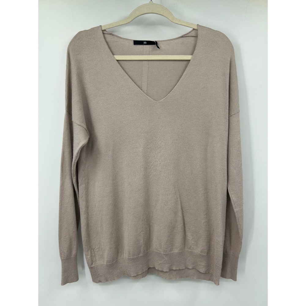 Jarbo Silk Cashmere V-Neck Sweater Taupe Drop Shoulder Knit Top Size 1 Small